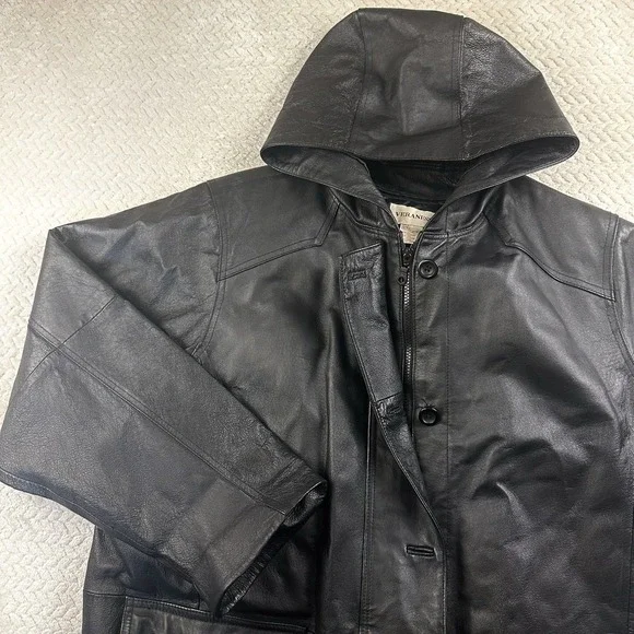 Black Leather Trench Coat 3XL 90s Goth Biker Duster Hooded Fantasy Matrix Neo - Picture 4 of 16